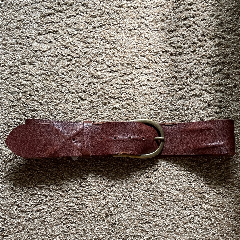 Free People Brown Leather Belt with Brass Buckle